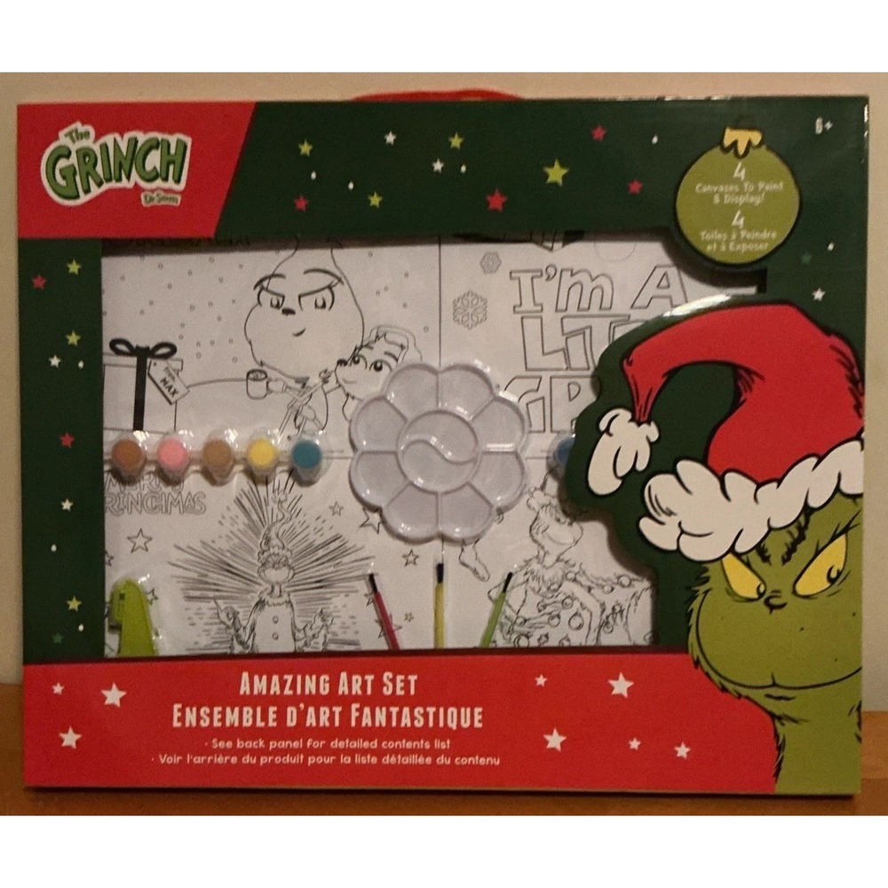 Dr. Suess The Grinch Amazing Art Set, 4 Canvases To Paint, New In Sealedโ Box